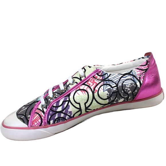 Coach Barrett Graffiti Abstract Op Art Logo Metallic Pink Low Sneaker, Size 10 - Picture 6 of 12